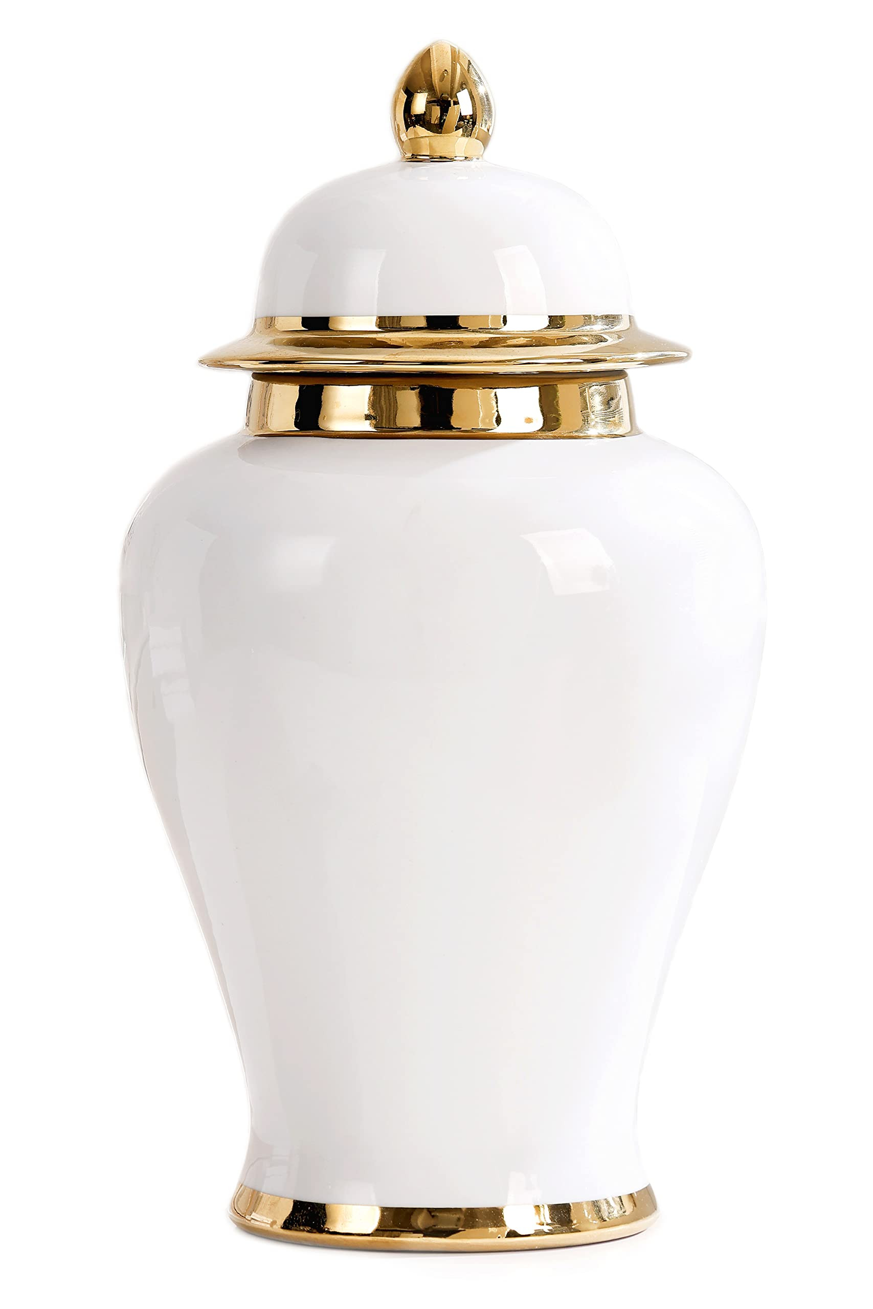 White Ginger Jar With Gold Trim, Ceramic Decorative Vase for Home, Office, Table, Living Room, Bo... | Amazon (US)