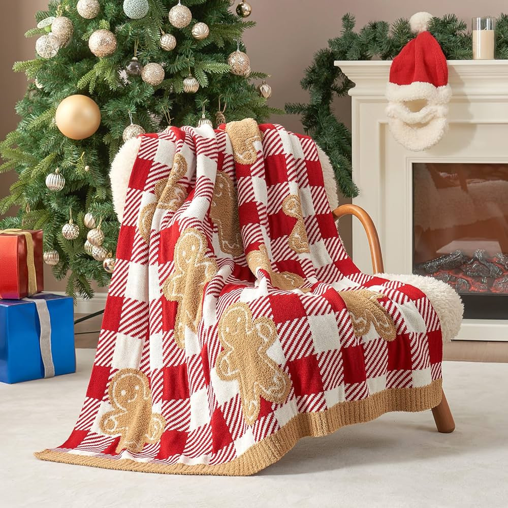 Snuggle Sac Gingerbread Man Throw Blanket Red White Plaid Checkered Blanket 50x60 inches, Ultra S... | Amazon (US)