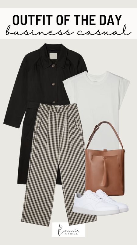 Business Casual Outfit of the Day 🖤 Stroll into the office with confidence with this trendy, chic office outfit. Show off your style with a plaid trouser and trench coat perfect for spring. #LTKCompetition Office Outfit | Midsize Work Outfit | Business Casual OOTD | Midsize Fashion | Size Inclusive Office Outfits | Trousers | Trench Coat | White Sneakers

#LTKFind #LTKworkwear #LTKcurves