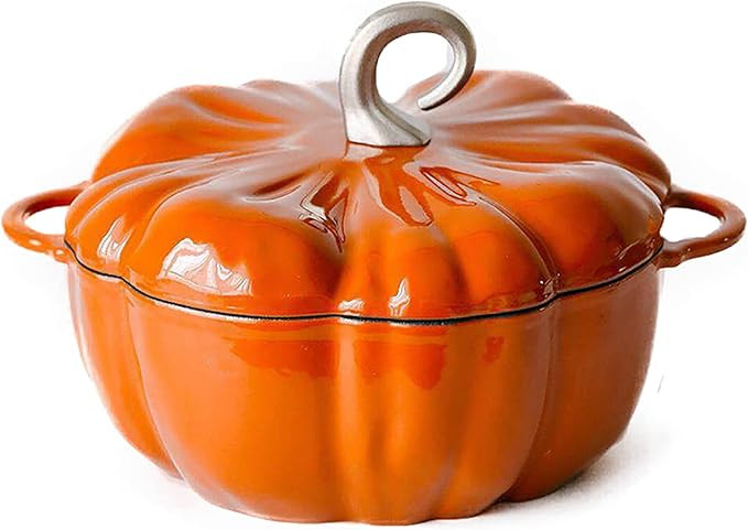 QQXX 4QT Pumpkin Cocotte,Pumpkin Cast Iron Dutch Oven,3.7l Pumpkin Pot Casserole with Lid and Han... | Amazon (US)