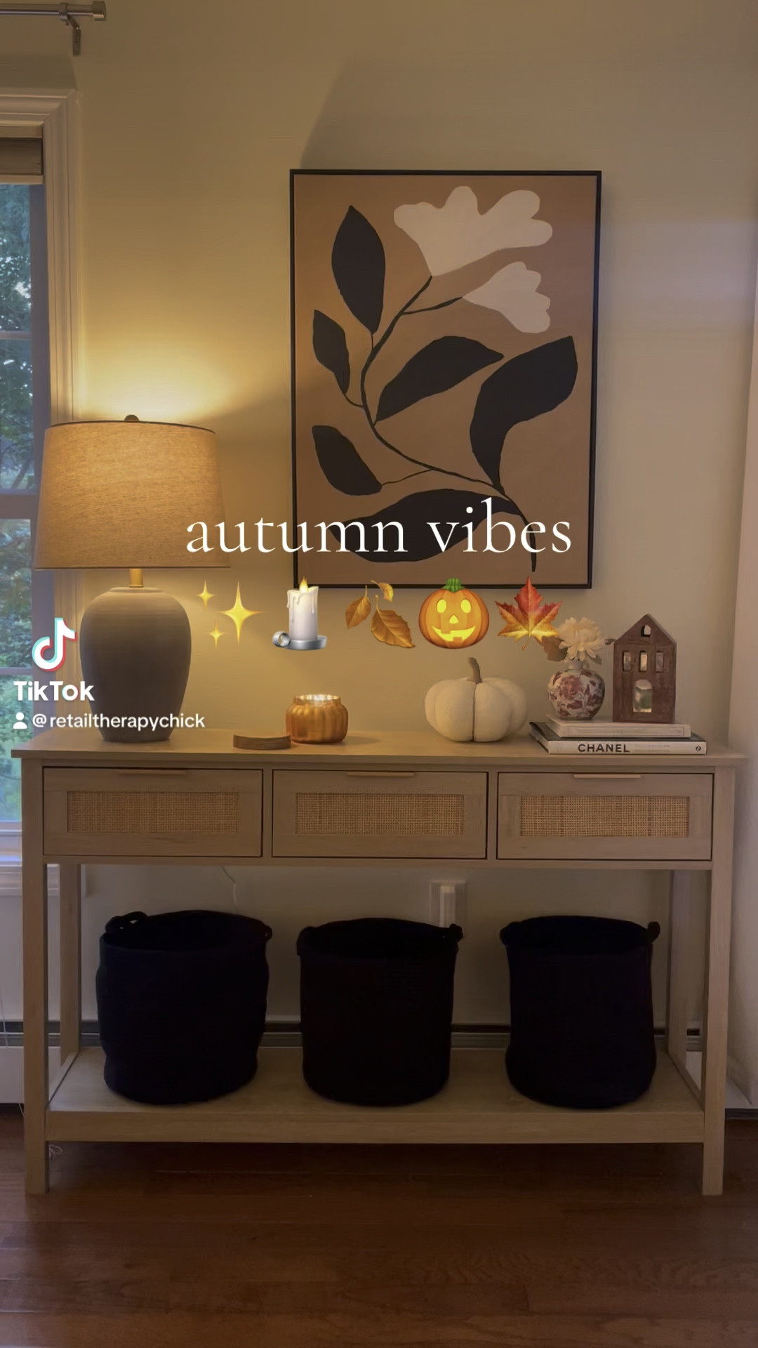 The coziest three drawer console decorated for fall ✨🍂🕯️

#LTKHome #LTKSeasonal #LTKSaleAlert