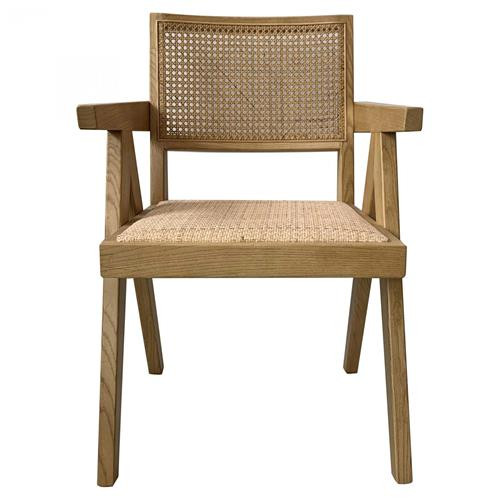 Sterling Brown Wood Rattan Seat Back Arm Chair | Kathy Kuo Home