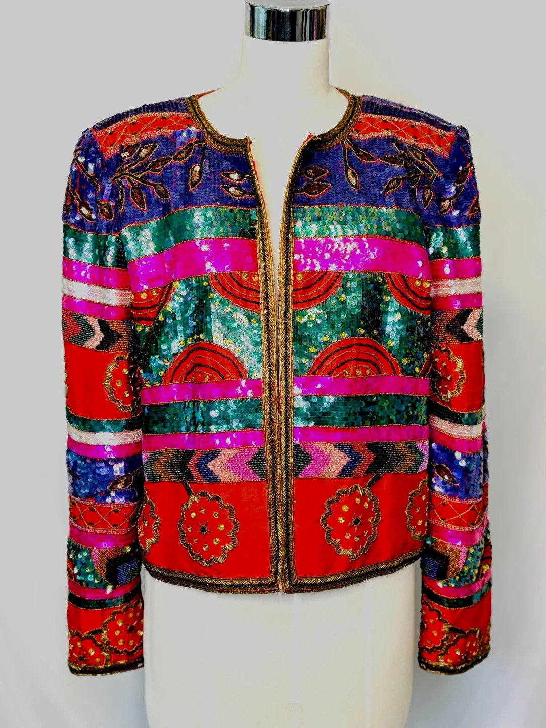 Vintage 100% silk sequin beaded, colorful, geometric jacket by Nipon Nights | Etsy (US)