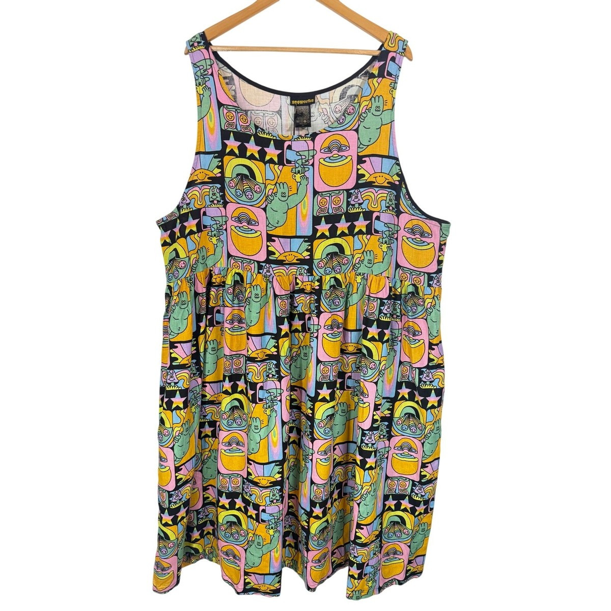 NWT Nooworks Naomi Linen Dress Dreyfus Print 5X Sleeveless Midi Pockets | eBay US