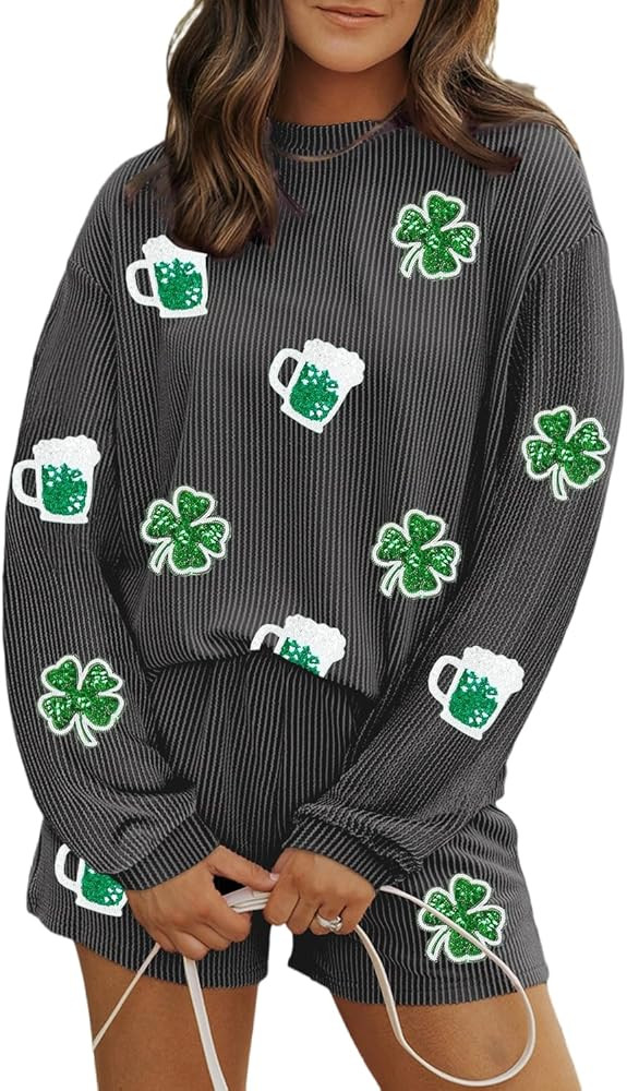 Womens Pajama Sets 2 Piece Pjs Sleepwear Soft Comfy Long Sleeve Top and Shorts Lounge Set Loungew... | Amazon (US)