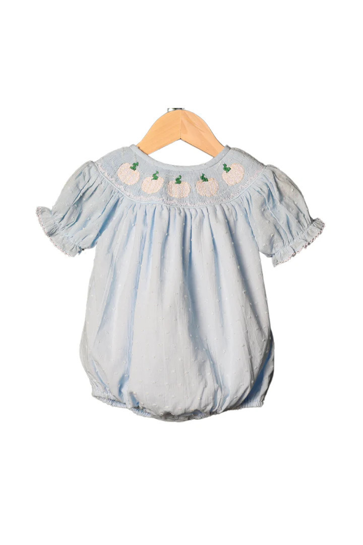 Smocked Blue Swiss Dot Pumpkin Bubble | The Smocked Flamingo