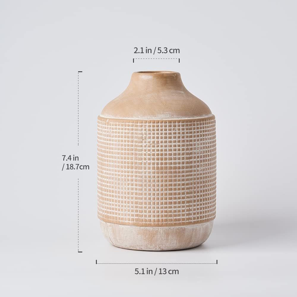 Ceramic Rustic Farmhouse Vase, Sand Glaze Finish Boho Vase, Pottery Decorative Flower Vase for Ho... | Amazon (US)