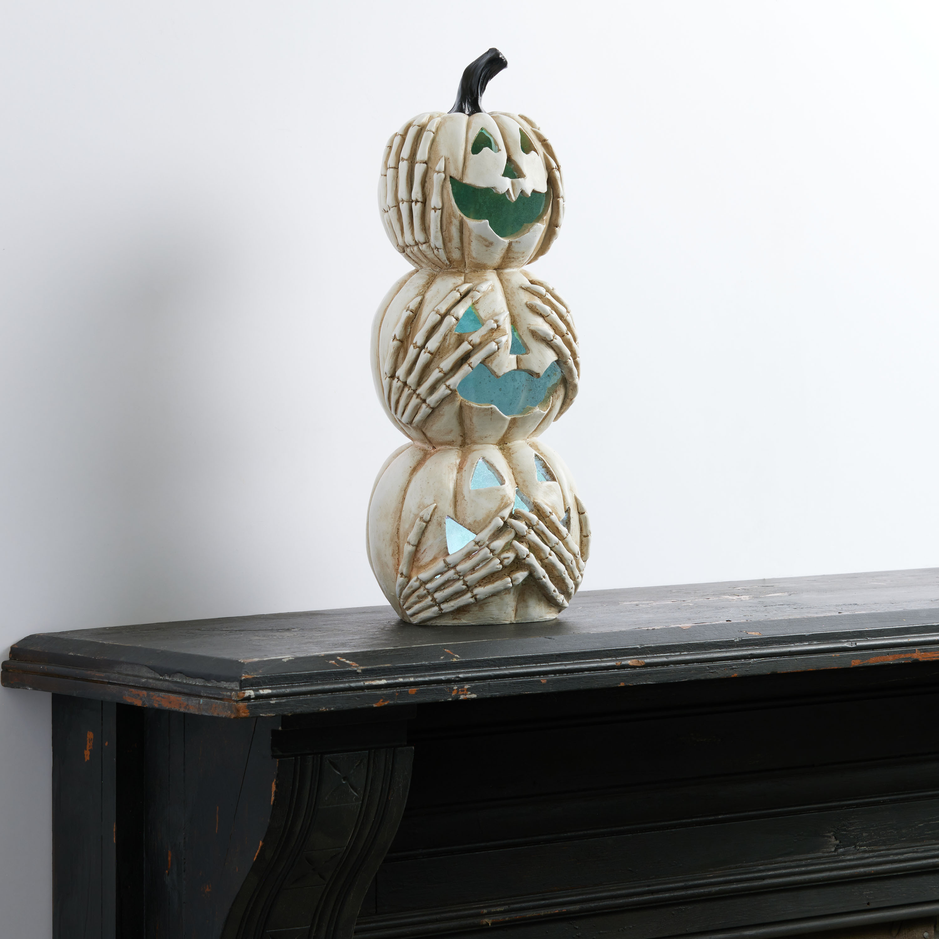 No Evil Stacked Skeleton Pumpkins LED Light Up Decor | World Market