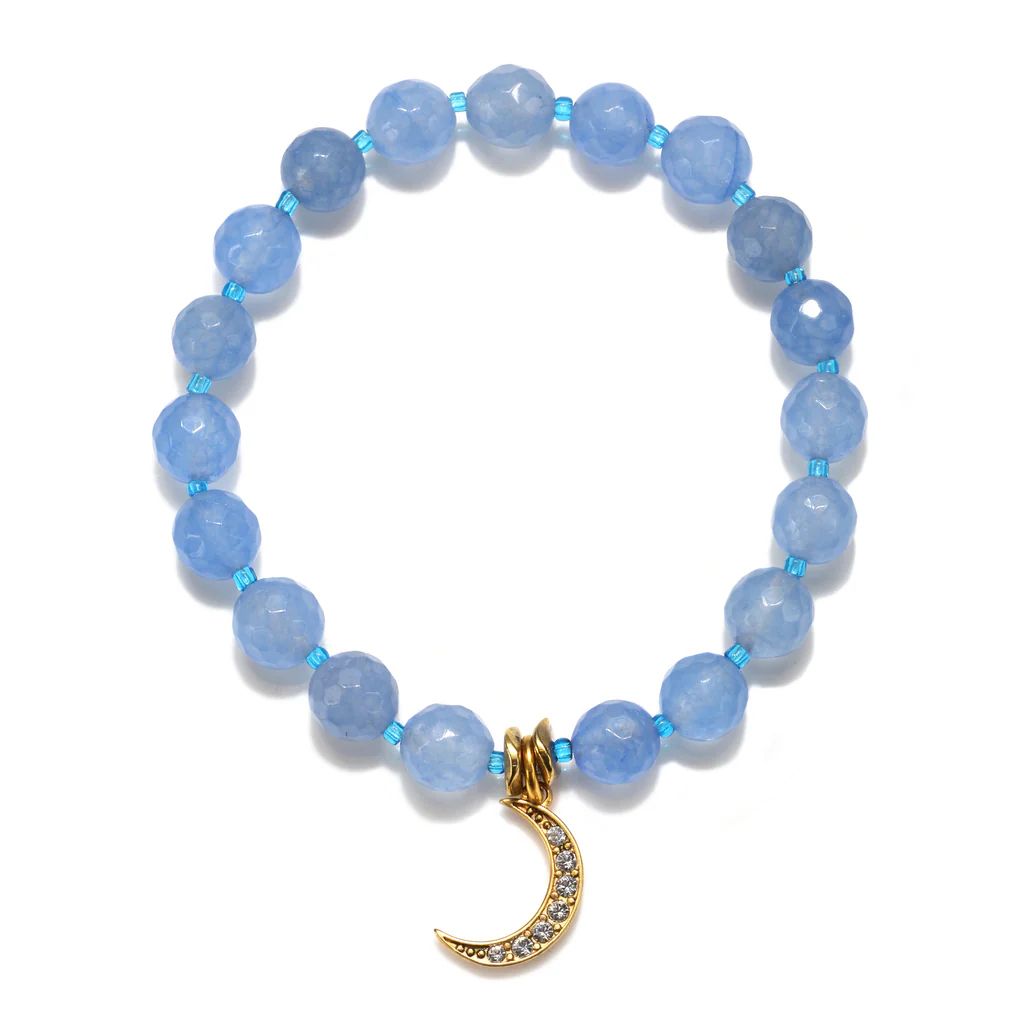 Crescent Moon Light Blue Color Karma Bracelet | Sequin