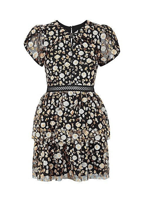 Black sequin-embellished tulle mini dress | Harvey Nichols (Global)