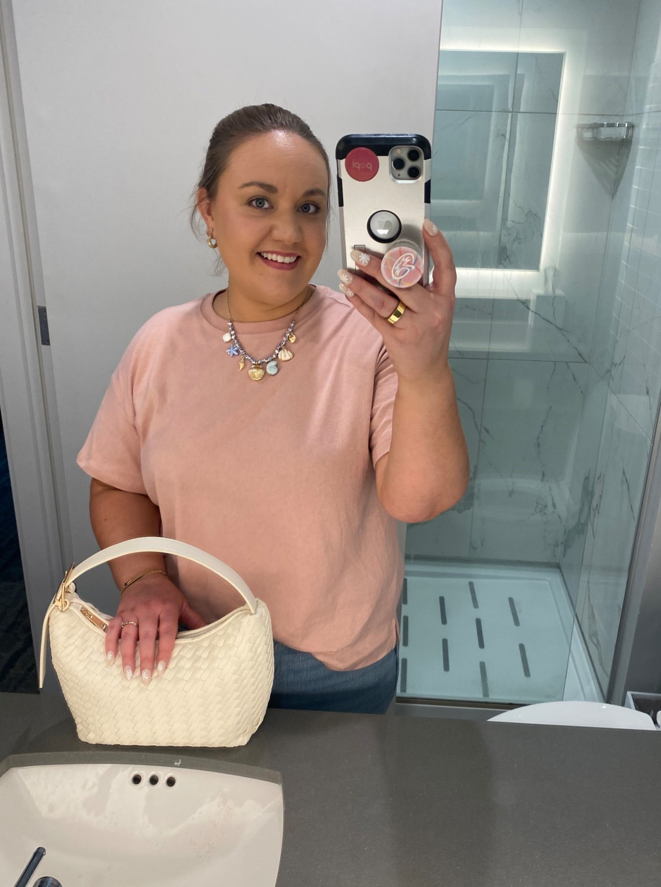 Vintage tee, old navy outfit, old navy style, woven handbag, pink and blue, summer style, casual Friday, casual outfit, casual style, pink tee, cream handbag

#LTKItBag #LTKFindsUnder50 #LTKMidsize