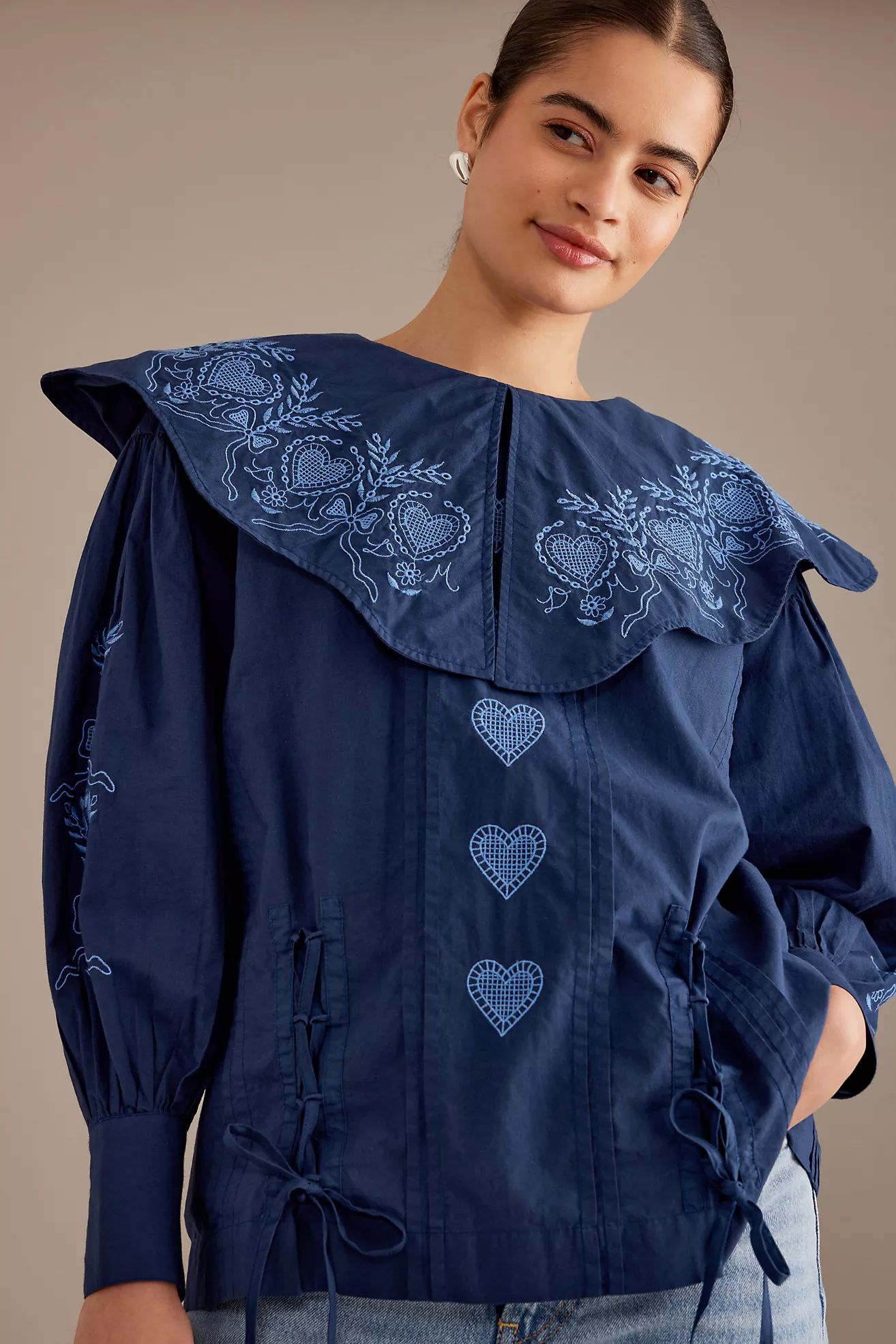 Damson Madder Juliette Embroidered Scalloped Collar Cotton Blouse | Anthropologie (UK)