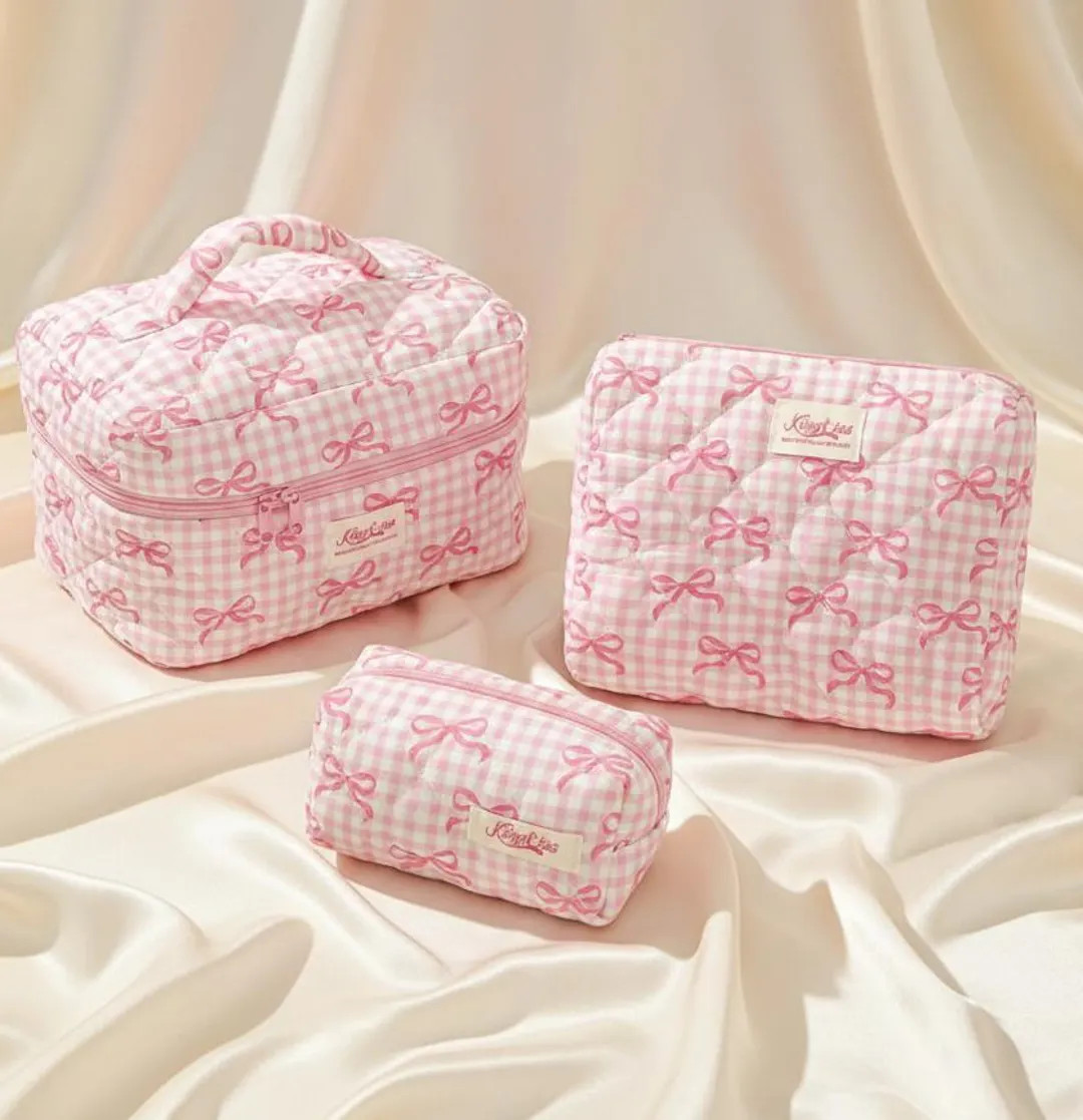 Pink Ribbon Big Cosmetic Makeup Bag Set with Zipper Organizer Pouches | Etsy (US)