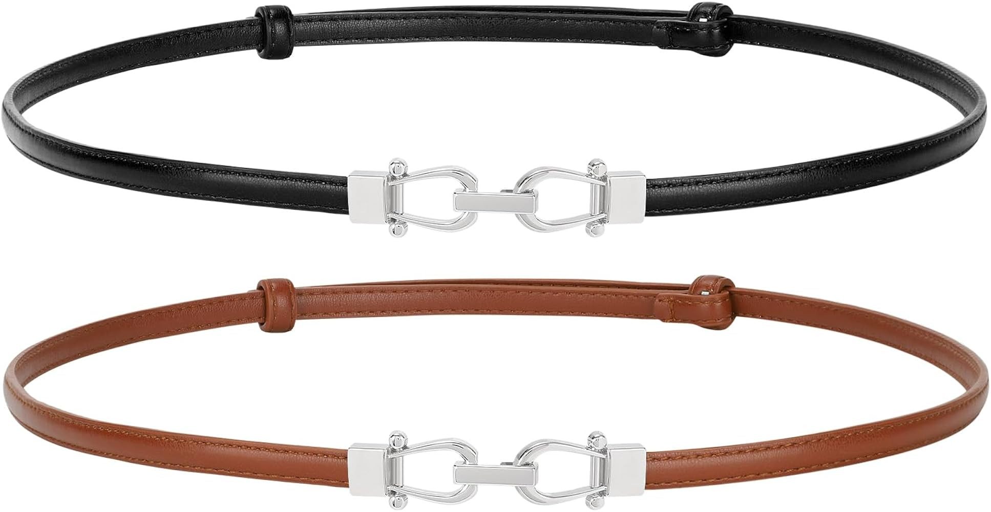 JASGOOD Leather Skinny Women Belt Thin Waist Belts for Dresses up to 37 Inches with Golden Buckle... | Amazon (US)