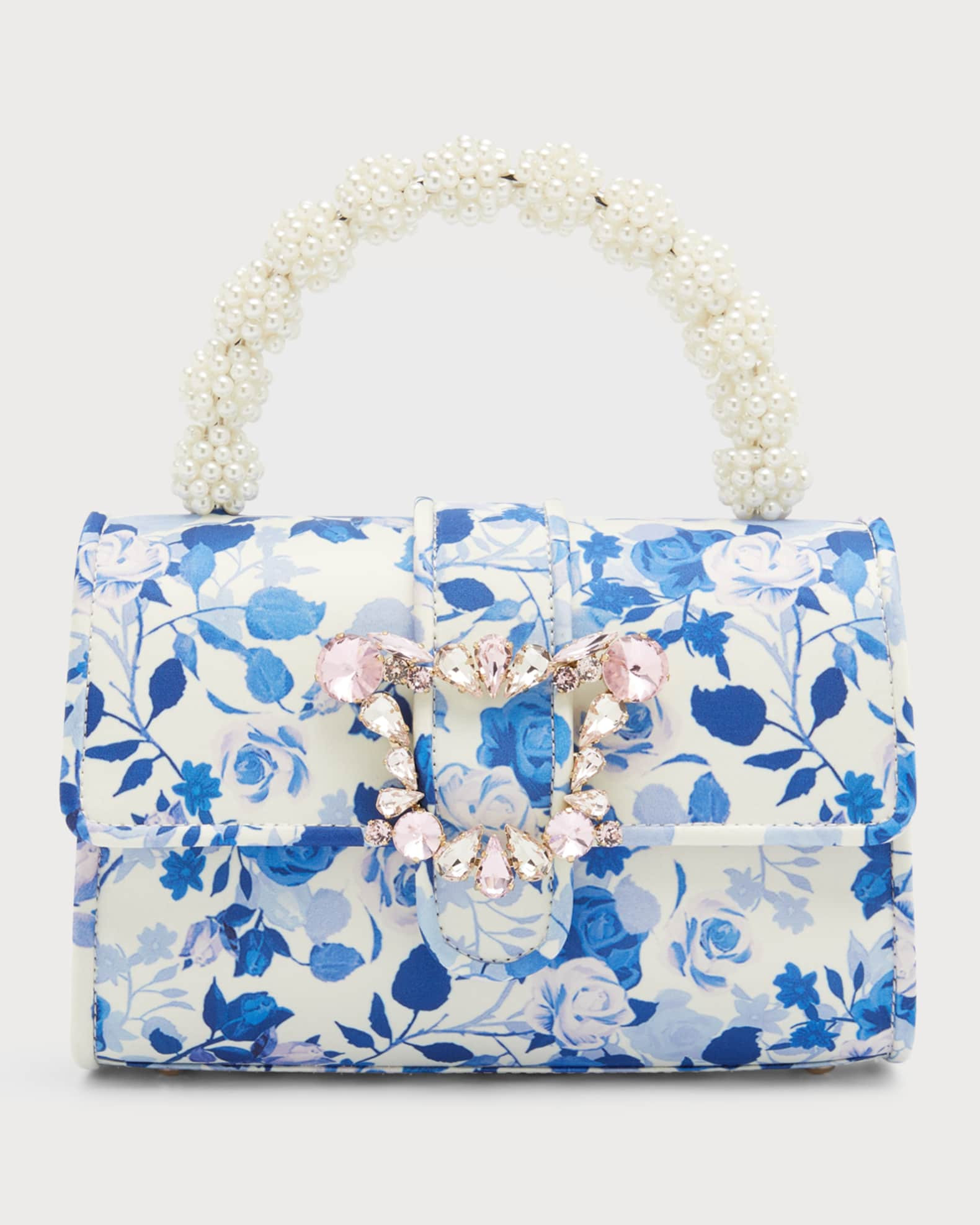 Margaux Pearly Flower Top-Handle Bag | Neiman Marcus