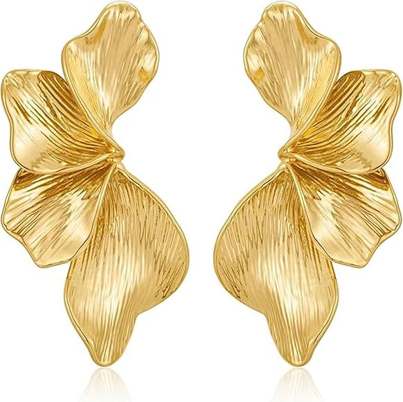 GAUEIOUR Flower Earrings Gold Sculptural Floral Earrings,Bohemian Statement Petal Earrings,Retro ... | Amazon (UK)