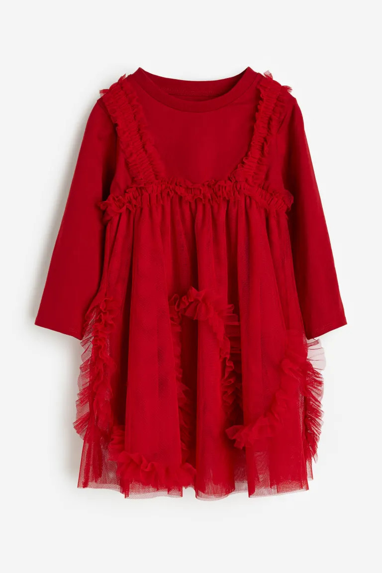 Ruffle-trimmed Tulle Dress - Red - Kids | H&M US | H&M (US + CA)