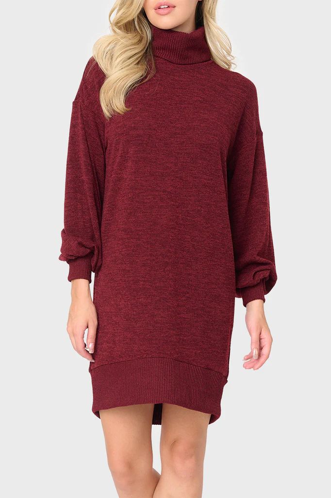 Blouson Sleeve Turtleneck Sweater Dress | Gibson