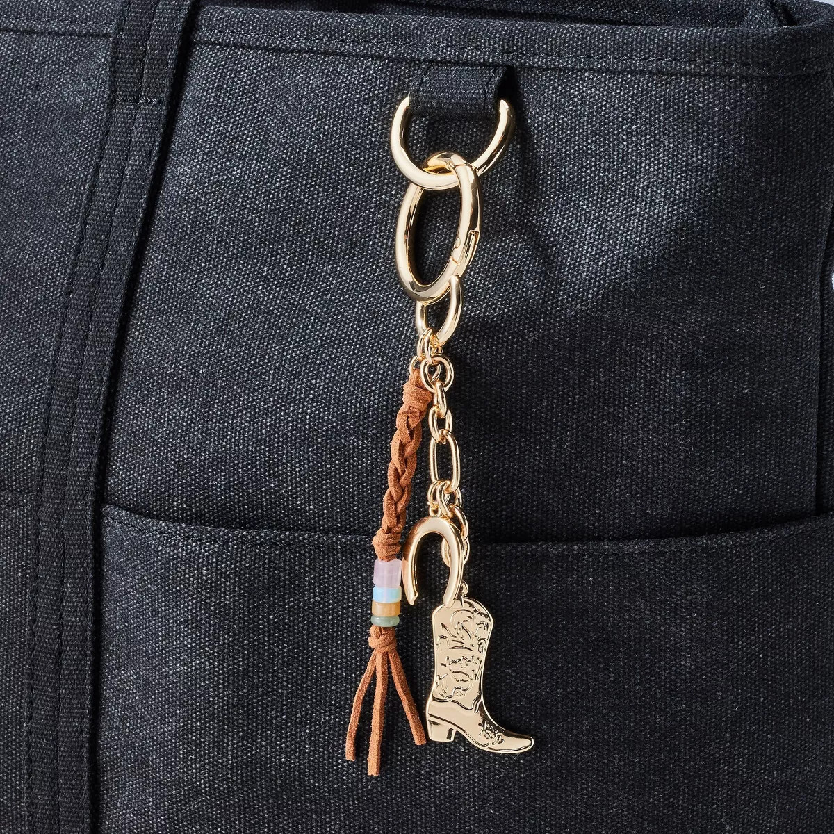 Mixed Semi-Precious Rose Quartz Braided Tassel with Cowboy Boot Cluster Bag Charm - A New Day™ ... | Target