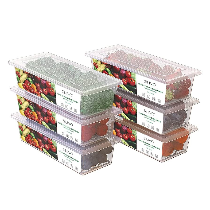 SILIVO Produce Saver Containers for Refrigerator (6 Pack) - 1.5L Fruit Storage Containers for Fri... | Amazon (US)