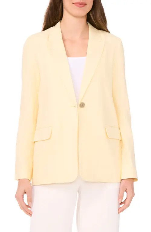 halogen(r) One-Button Linen Blend Blazer in Lemon Butter at Nordstrom, Size 0 | Nordstrom