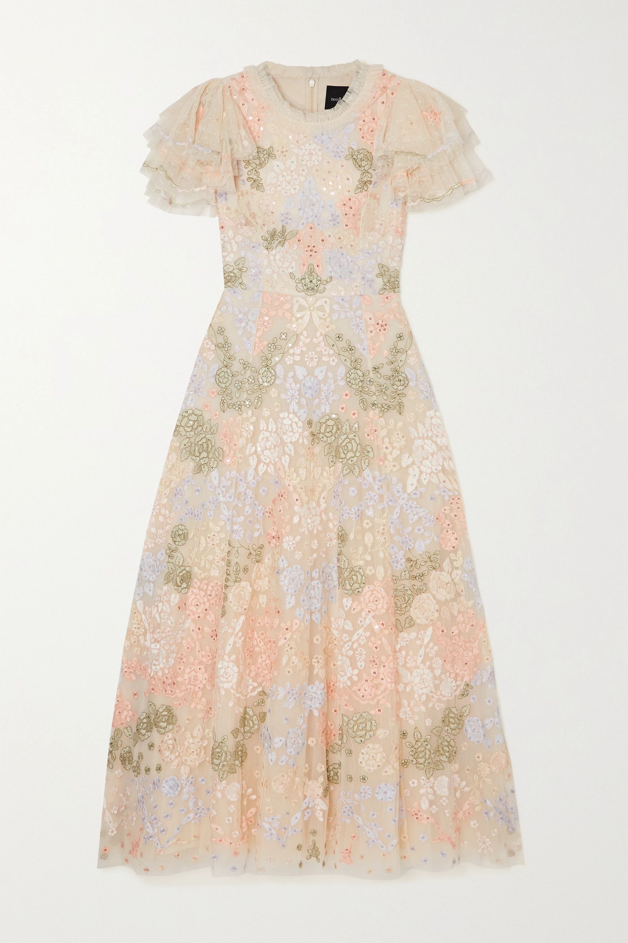 Pink Elin Blossom sequin-embellished embroidered tulle midi dress | Needle & Thread | NET-A-PORTE... | NET-A-PORTER (UK & EU)