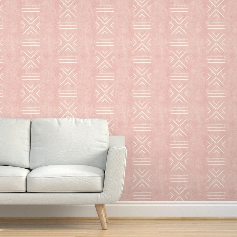 Geometric Stripe Wallpaper - Mudcloth Tile by littlearrowdecor - Blush Pink  Weathered Look Wallp... | Etsy (US)