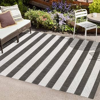 JONATHAN Y SMB203C-8 Negril Two-Tone Wide Stripe Indoor Outdoor Farmhouse Transitional Traditional Area Rug,High Traffic,Kitchen,Living Room,Backyard,Non Shedding,8 X 10,Black/Cream | Amazon (US)