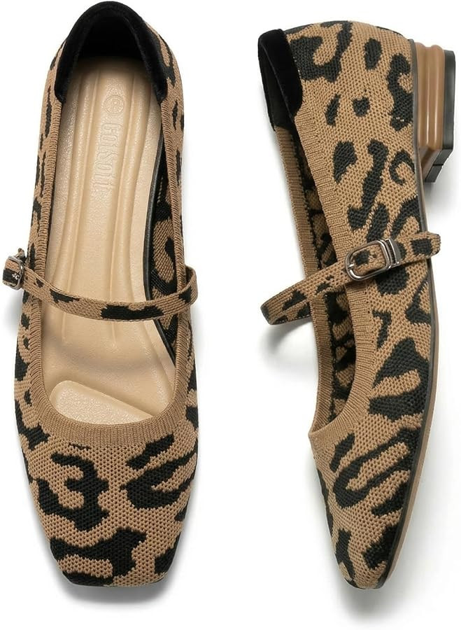 Womens Knit Mary Jane Flats Closed Square Toe Ankle Strap Ballet Flat Dressy Comfortable Slip on ... | Amazon (US)