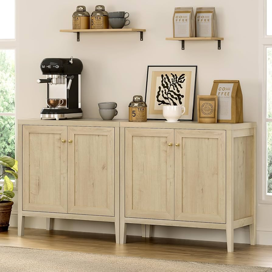 EYYTHUNG Buffet Cabinets Set of 2 with Storage, Farmhouse Sideboard Cabinet with Adjusable Shelve... | Amazon (US)