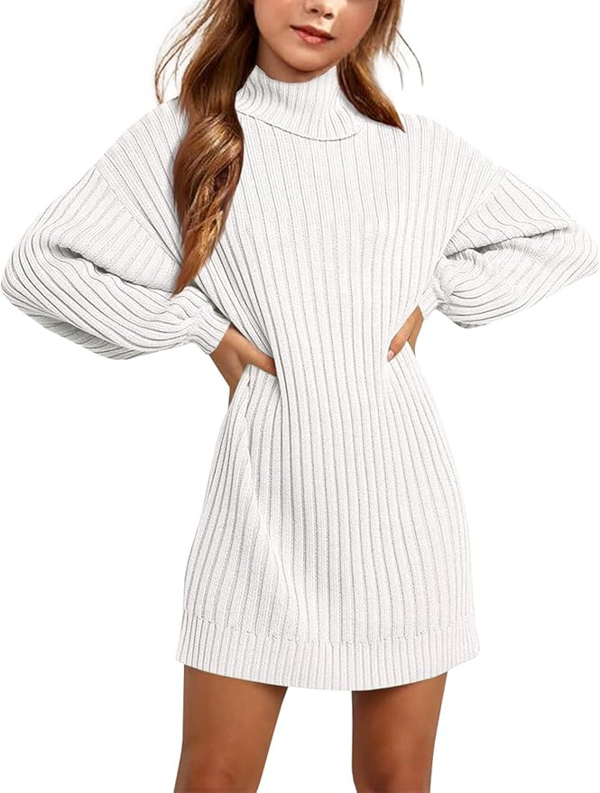Fall Winter Girls Oversized Sweater Dress Turtleneck Batwing Long Sleeve Kids Teen Tween Casual S... | Amazon (US)