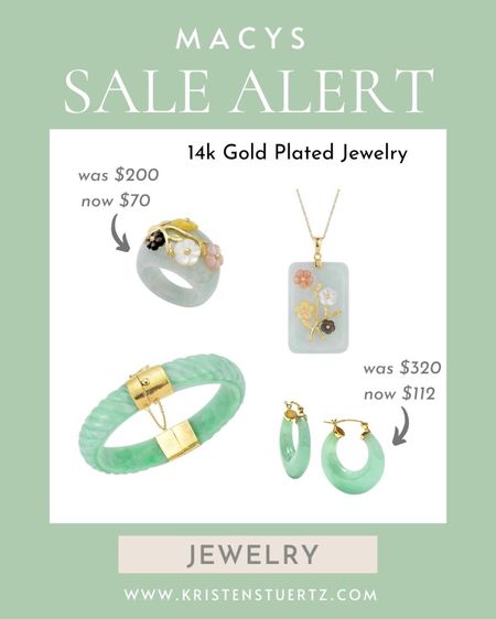 Macys sale alert! 14k gold plated jewelry. Gold and jade necklaces, bracelets, and ring. 

#LTKsalealert