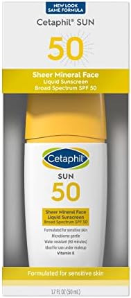 Cetaphil Sheer 100% Mineral Liquid Sunscreen for Face With Zinc Oxide Broad Spectrum SPF 50 Formulat | Amazon (US)