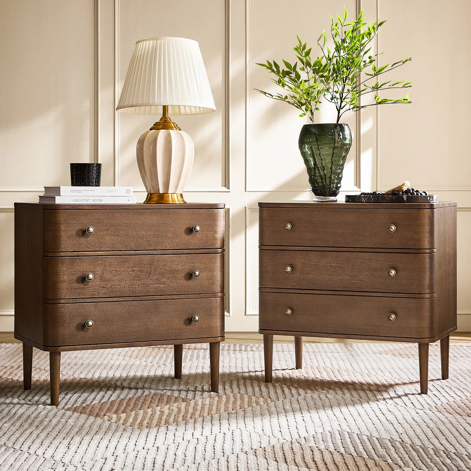 Cridford Modern 26"W 3-Drawer End Table and Curved Body with Solid Wood Legs Built-in Outlet Set ... | Wayfair North America
