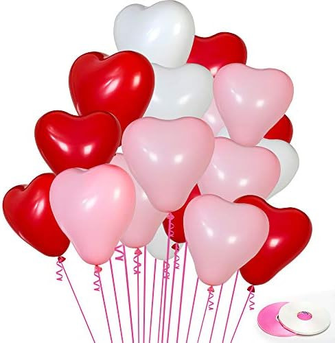 100Pack Heart Shaped Balloons, White Light Pink Red Heart Balloons Premium Helium Love Latex Ball... | Amazon (US)