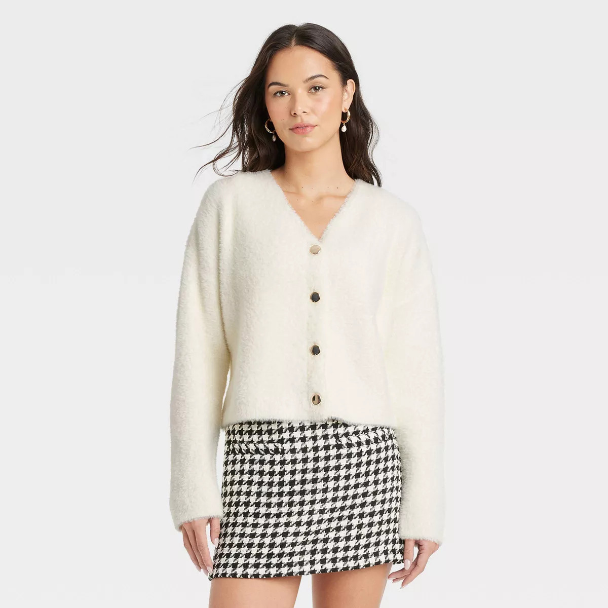 Women's Fuzzy Party Cardigan - A New Day™ Cream XXL | Target