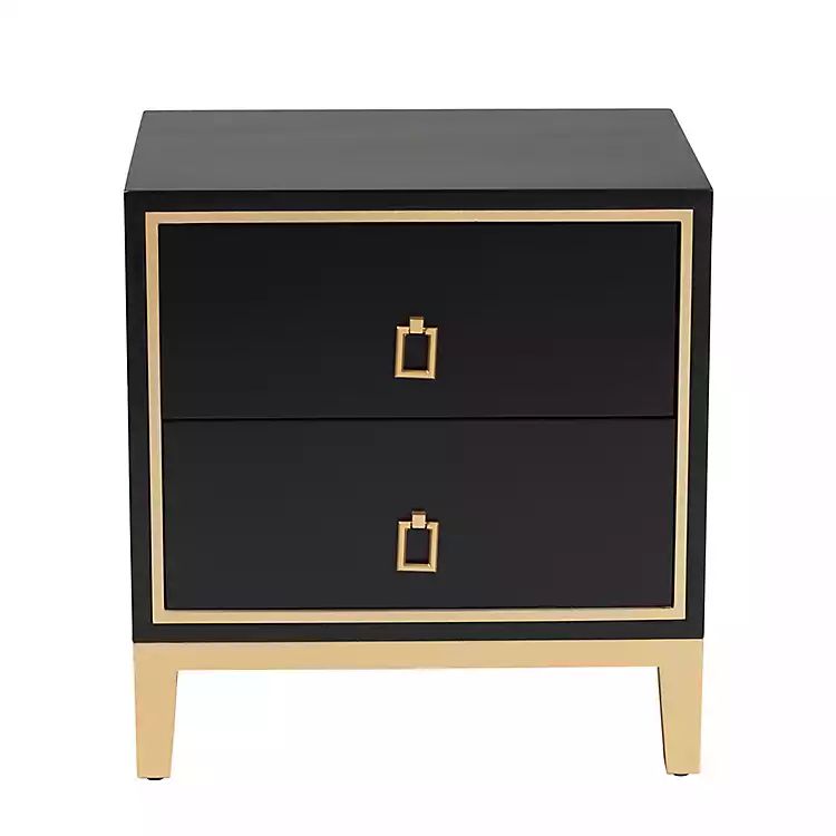 New! Black Wood & Gold Accent 2-Drawer Nightstand | Kirkland's Home