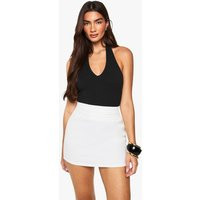 boohoo Women's Woven Waist Detail Mini Skirt in White | Size: 16 | Boohoo.com (UK & IE)