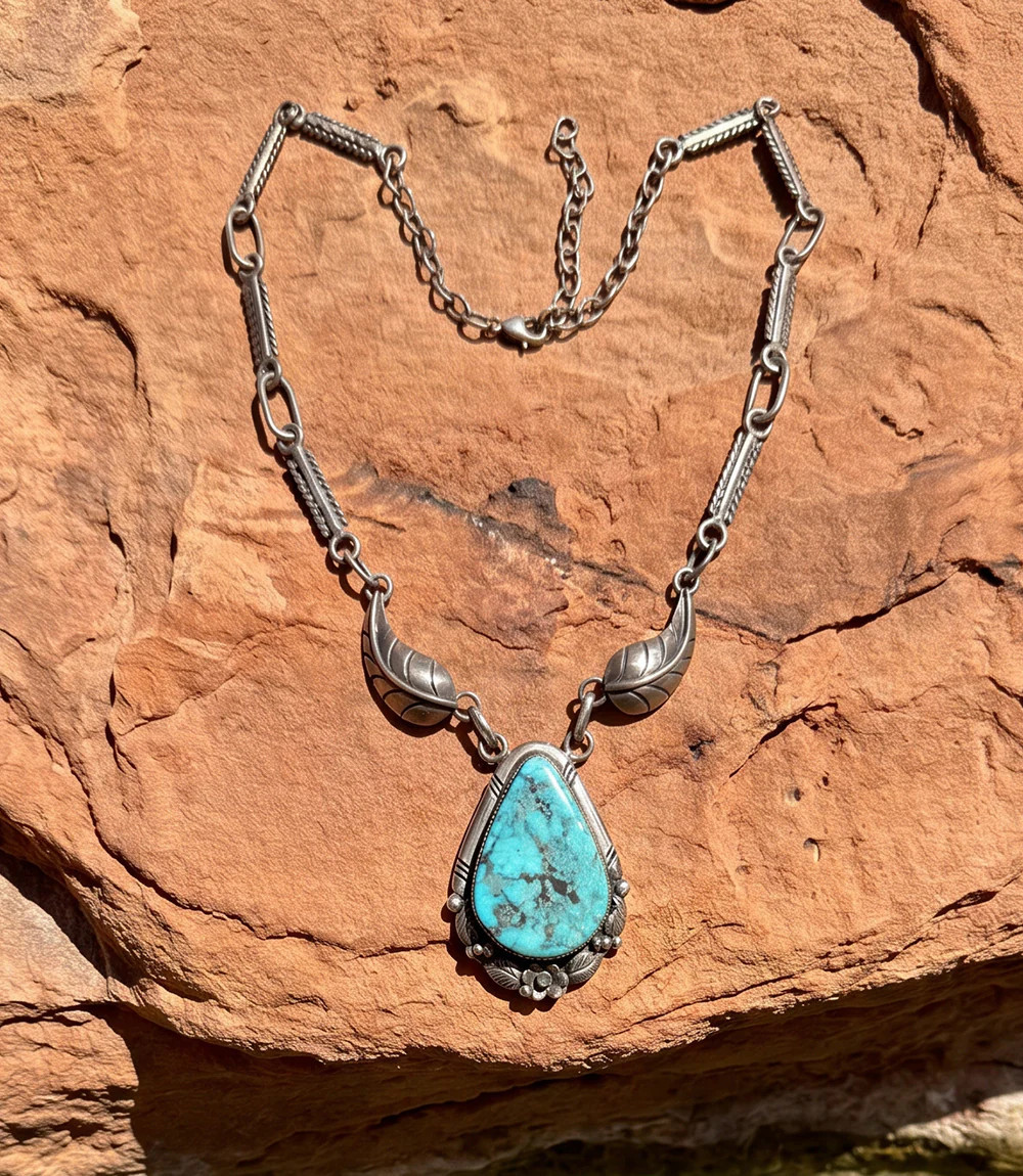 Karen Kane Women's Vintage Turquoise Pendant Silver Feather Necklace, One Size, Turquoise, Silver | Karen Kane