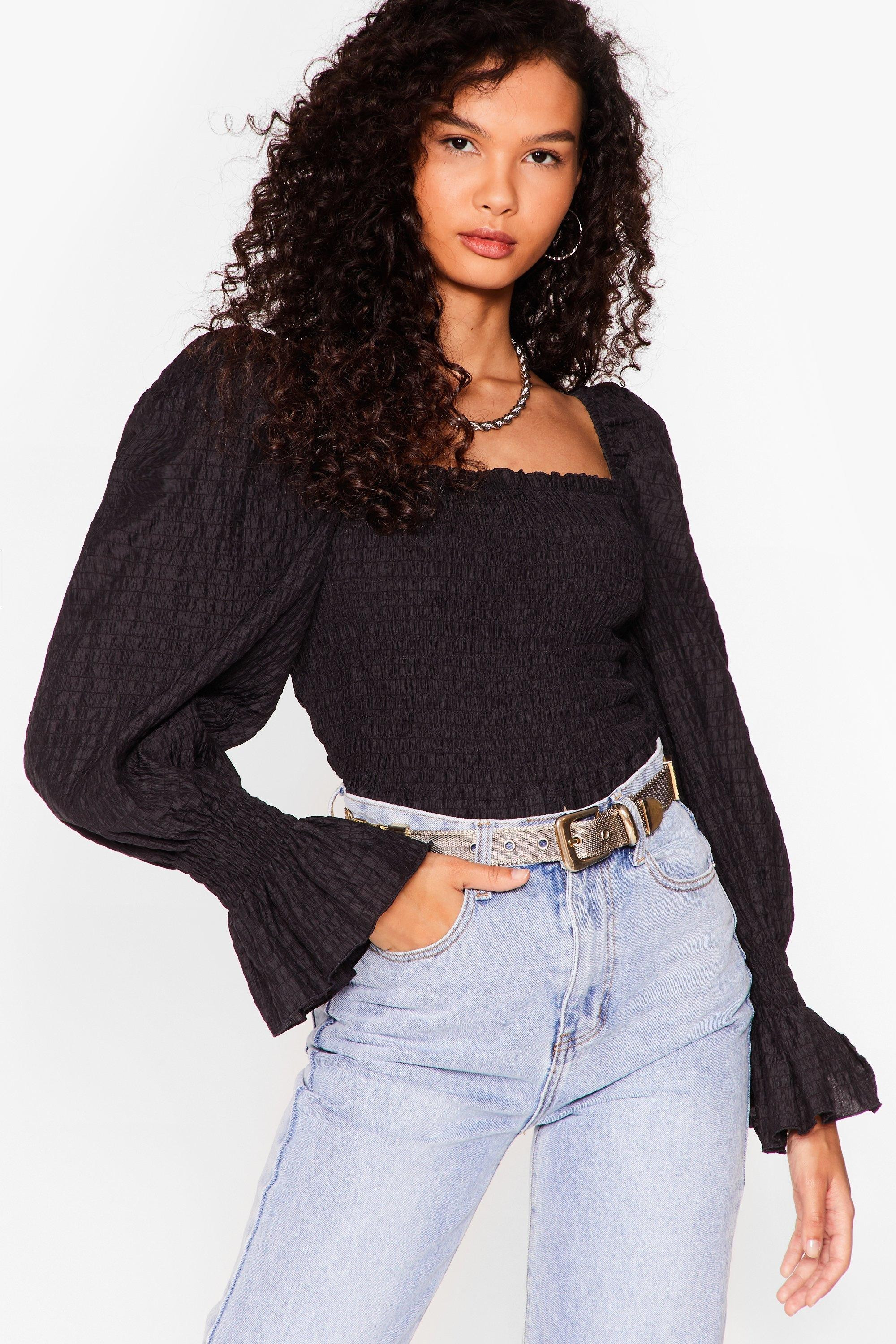 Womens Gathered Your Thoughts Square Neck Blouse - Black | NastyGal (US & CA)