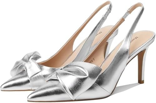 Women's Slingback Pumps Bow Pointed Toe Pumps with Elasticated Strap Pumps for Women 3.3" High He... | Amazon (US)