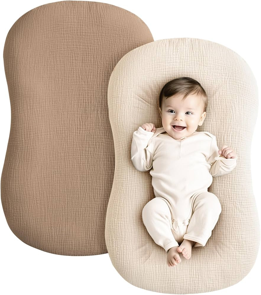 Konssy Muslin Baby Lounger Cover 2 Pack, 100% Cotton Newborn Lounger Cover, Soft and Breathable B... | Amazon (US)