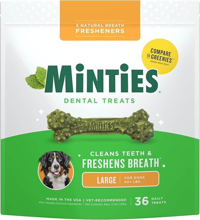 Minties Dental Chews for Dogs, 36 Count, Vet-Recommended Mint-Flavored Treats for Large Dogs Over... | Amazon (US)