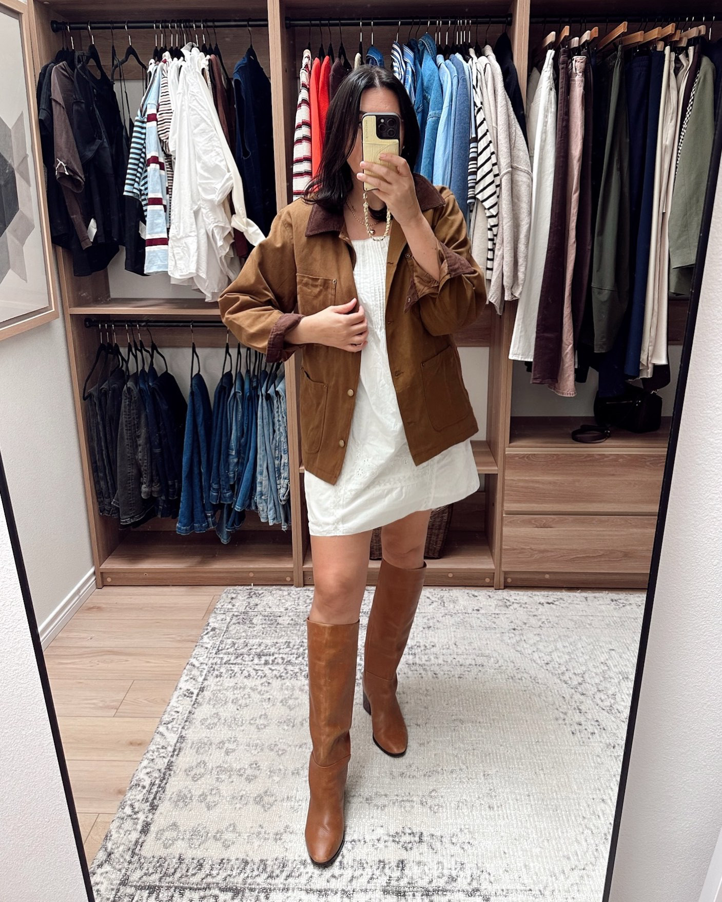 One of my favorite recent finds from Amazon! I'm in the large of the barn jacket, it runs generously and loose. I'm in the large of the dress, TTS fit and on sale now!  

 