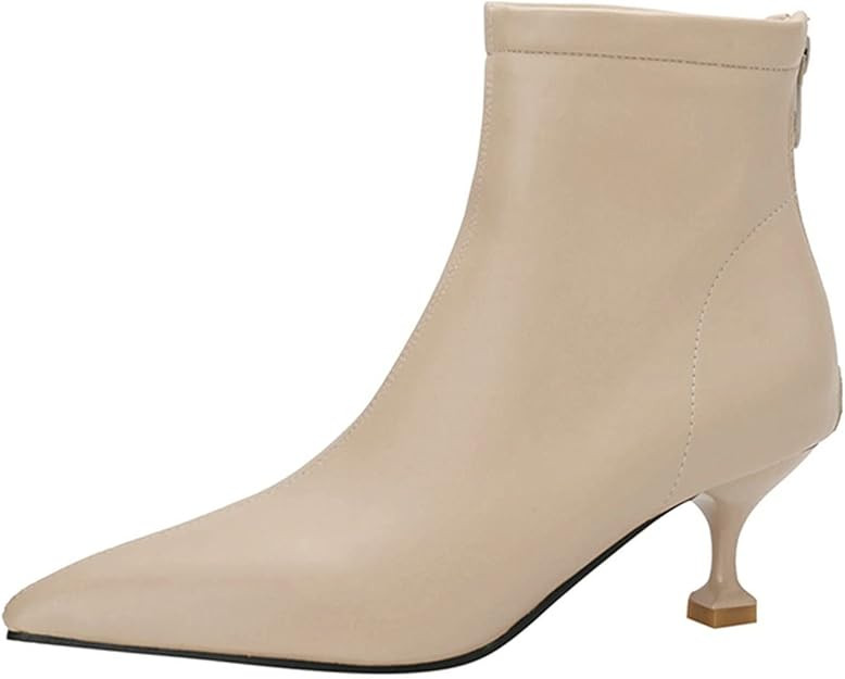 UniqueStride Womens Ankle kitten Heels Boots Pointed Toe Zipper Booties | Amazon (US)