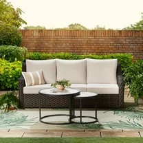Better Homes & Gardens River Oaks Outdoor Sofa & 2 Nesting Tables with Patio Cover, Dark Brown | Walmart (US)