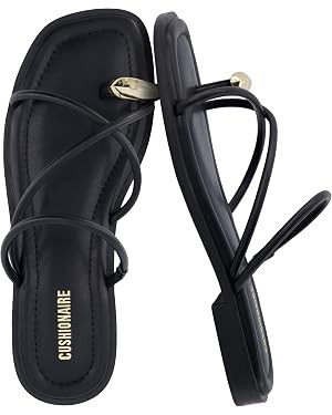 CUSHIONAIRE Venue Women’s Strappy Toe-Loop Slide Sandals with Gold-Tone Accent & Memory Foam Co... | Amazon (US)