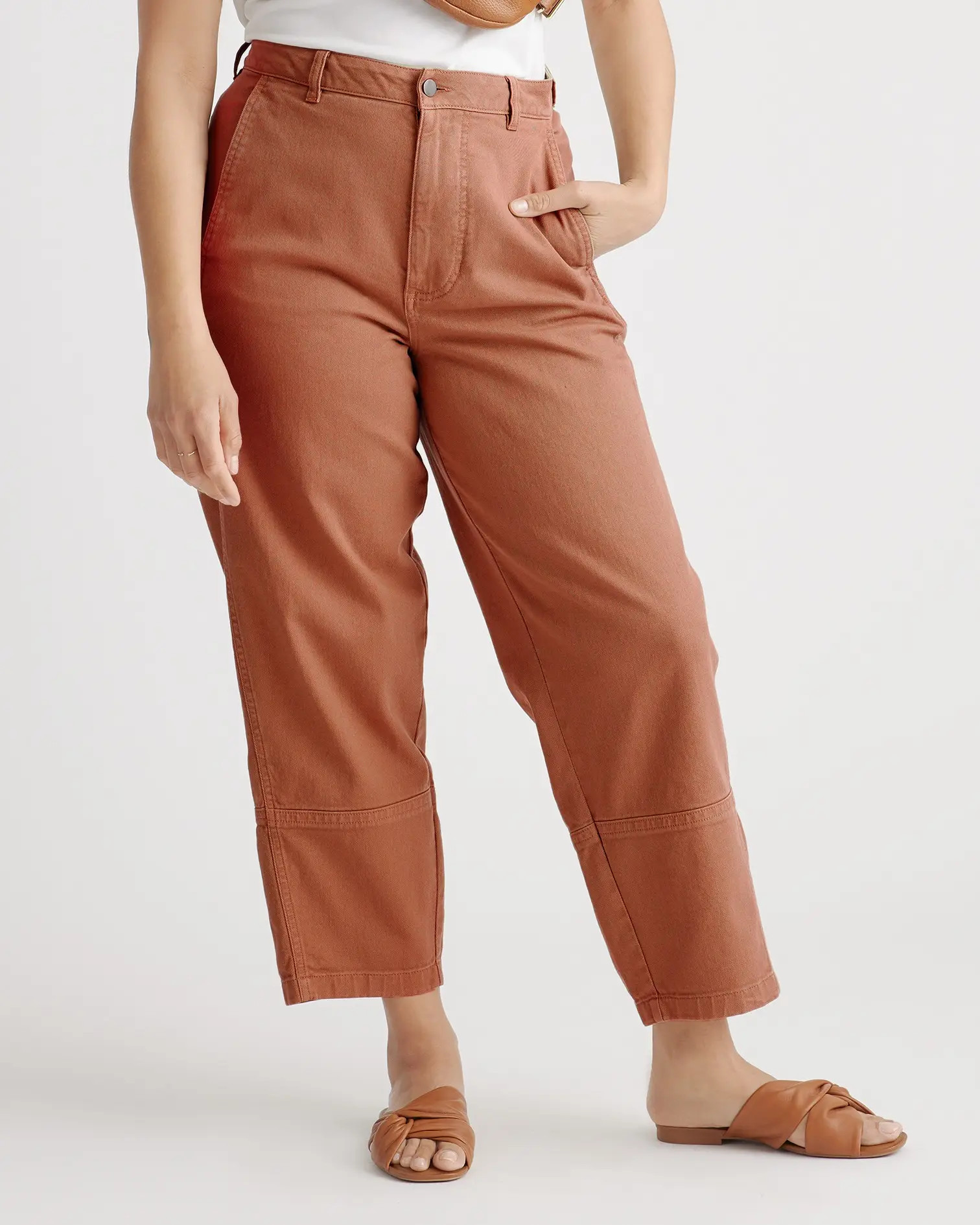 Organic Stretch Cotton Twill Barrel Pants in Rust | Quince