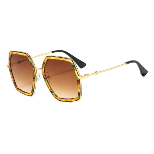 IKANOO Oversized Sunglasses for Women Men Fashion 70s Disco Glasses Hexagon Inspired Designer Red Green Shades (Amber Red Green/Tea) | Amazon (US)
