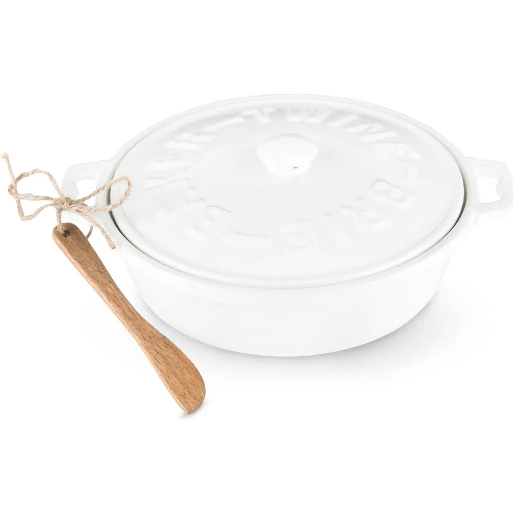 TWINE Ceramic Brie Baker & Wood Spreader Set in White at Nordstrom | Nordstrom